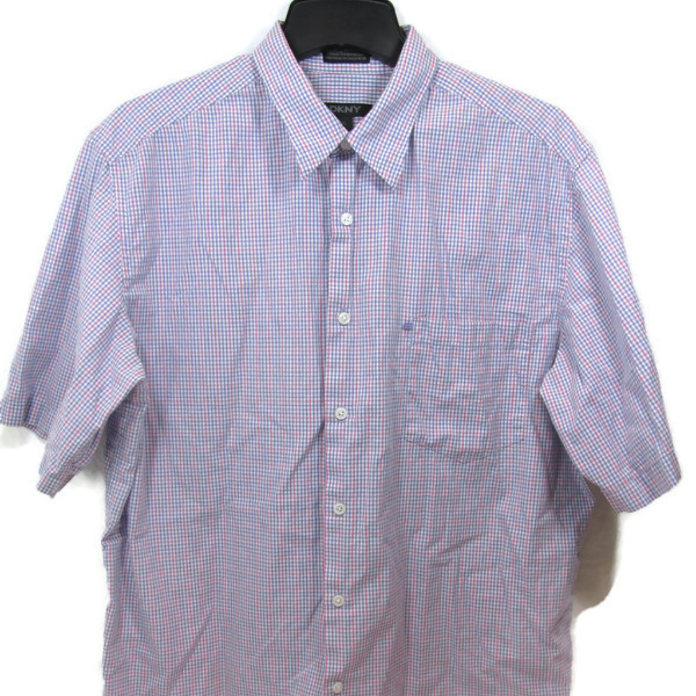 DKNY Short Sleeve Button Up Plaid Mens XL